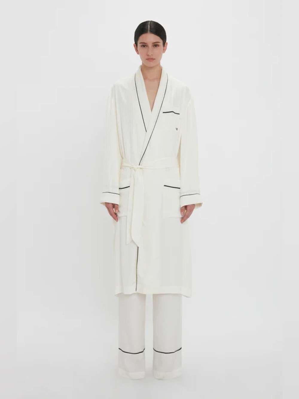 Victoria Beckham Ivory Robe with Black Piping